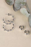 Twisted hoop earring and bold earring set - silver