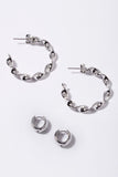 Twisted hoop earring and bold earring set - silver
